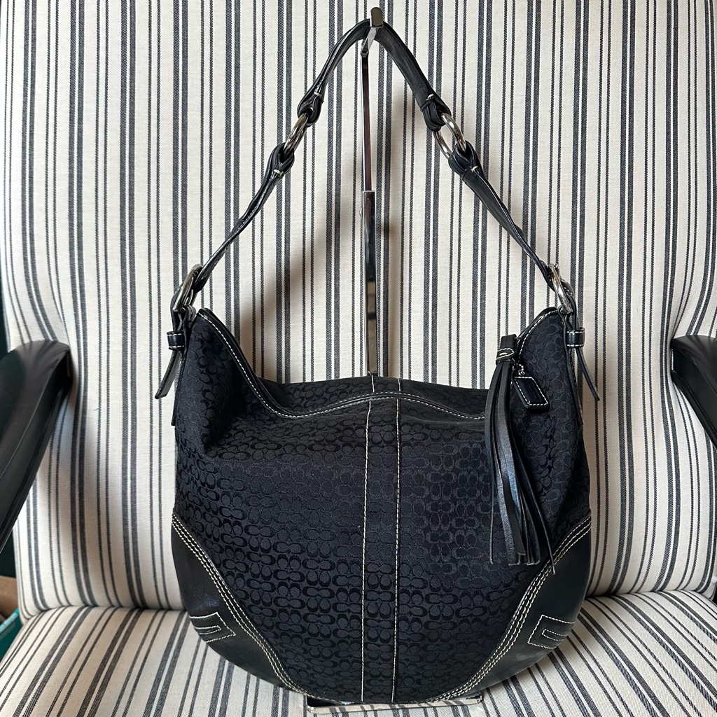 Coach Y2k Black Hobo Bag With Canvas Textured Leather